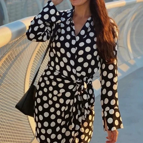 NWT Zara Asymmetrical Polka Dot Shirt Dress - Picture 2 of 12